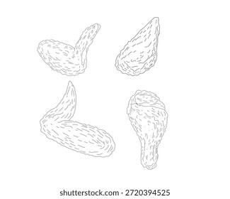 Chicken Wings Line Art Bundle. Hand Drawn Fried Chicken Illustration Set. Crispy Poultry Sketch Collection. Minimal Black and White Food Drawing