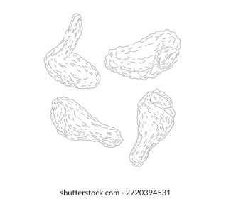 Chicken Wings Line Art Bundle. Hand Drawn Fried Chicken Illustration Set. Crispy Poultry Sketch Collection. Minimal Black and White Food Drawing