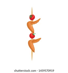 Chicken wings on a skewer. Vector illustration on white background.