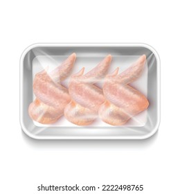Hühnerwein-Paket. Chicken Meat Pack in Realistischem Stil für Flyers Banner Prints Posters Menu Ads. Vektorgrafik