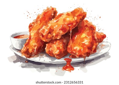 Chicken wings usually fried and coated in sauce vector art white background.