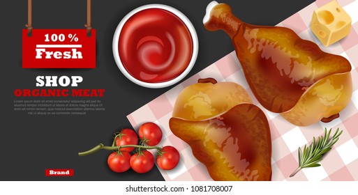 Chicken wings Vector realistic. Fresh organic meat 3d illustration layout banners
