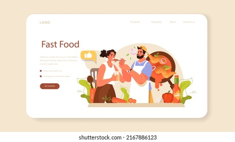 Chicken wings web banner or landing page. Fried wings cooking at home with butter and pepper. Spicy homemade appetizer with crispy crust. Unhealthy snack of meat. Flat vector illustration