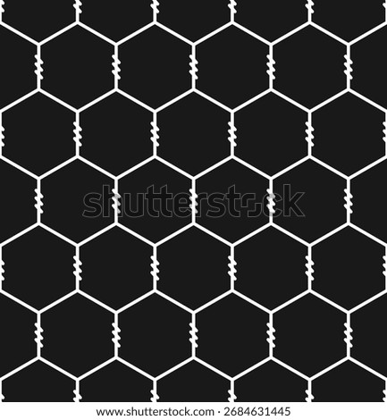 Chicken wire, poultry netting or hex mesh twisted wire seamless repeating vector pattern