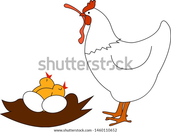 Chicken with worm, illustration, vector on\
white background.