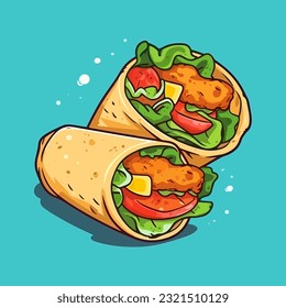 Chicken wrap. Chicken tortilla wrap hand-drawn illustration. Vector doodle style cartoon illustration