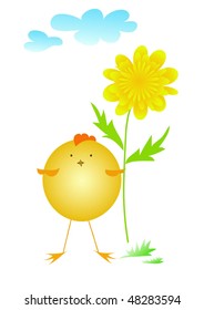 chicken with yellow flower