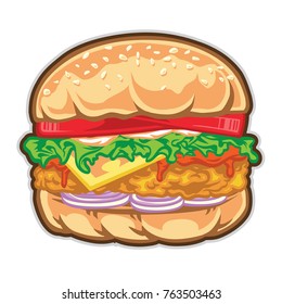 Chickenburger Illustration : Layered Vector Illustration - Easy to Edit