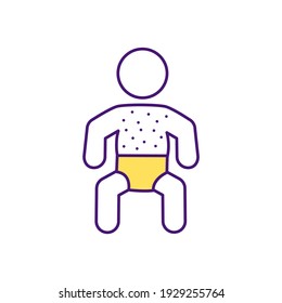 Chickenpox in babies RGB color icon. Itchy rash. Measles, psoriasis and eczema. Fever, discomfort. Aches, pains. High temperature in infants. Health condition. Baby acnes. Isolated vector illustration