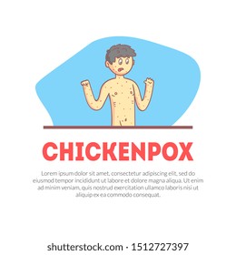 Chickenpox Banner Template with Space for Text, Boy Having Symptoms of Smallpox Vector Illustration