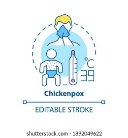 Chickenpox Concept Icon. Varicella Idea Thin Line Illustration. Highly Contagious Disease. Small, Itchy Fluid-filled Blisters On Skin. Vector Isolated Outline RGB Color Drawing. Editable Stroke