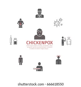 Chickenpox. Symptoms, Treatment. Icons set. Vector signs for web graphics.