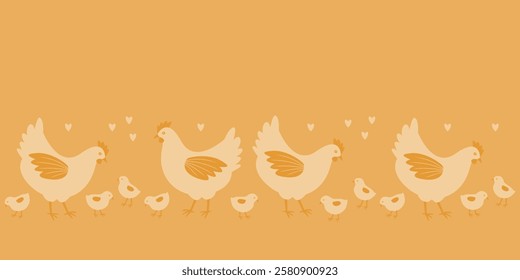 Chickens border, monochromatic yellow design element.