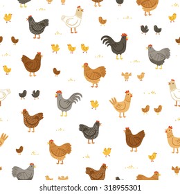 Chickens and chicks seamless pattern