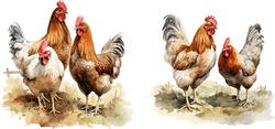 Chickens Clipart, Isolated Vector Illustration.