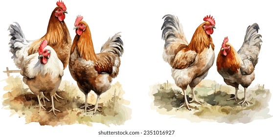 Chickens clipart, isolated vector illustration.