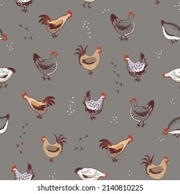 pollos de cría animales de granja sin soldadura patrón vectorial