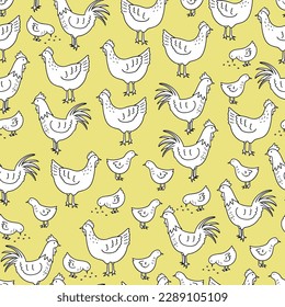 Chickens illustration seamless pattern design doodle sketch simple outline