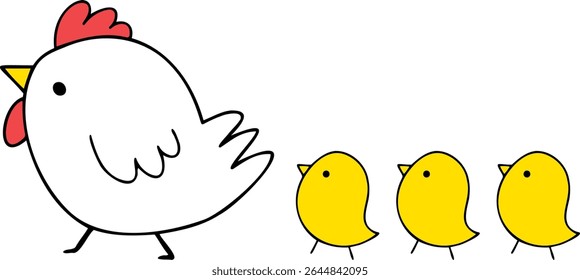Galinhas isoladas sobre fundo branco vetor ilustração