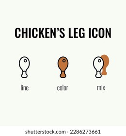 Línea de juego de iconos de pierna de pollo, color
