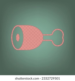 Chicken's leg sign. Apricot Icon with Brick Red parquet floor graphic pattern on a Ebony background. Feldgrau. Green. Illustration.