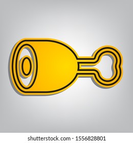 Chicken's leg sign. Flat orange icon with overlapping linear black icon with gray shadow at whitish background. Illustration.