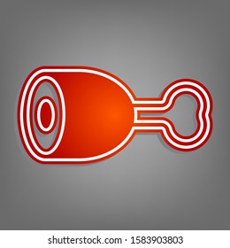 Chicken's leg sign. Flat red icon with linear white icon with gray shadow at grayish background. Illustration.