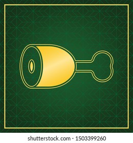 Chicken's leg sign. Golden icon with gold contour at dark green gridded white background. Illustration.