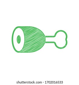 Chicken's leg sign. Green scribble Icon with solid contour on white background. Illustration.