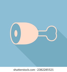 Chicken's leg sign. Unbleached silk Icon with very long shadow at dark sky blue background. Illustration.
