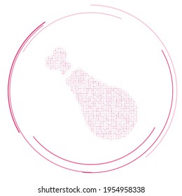 The chicken's leg symbol filled with pink dots. Pointillism style. Vector illustration on white background