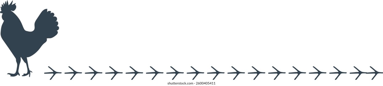 Chicken's line silhouette of walking with footprints