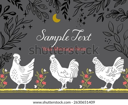 Chickens at Night Vector Card Background