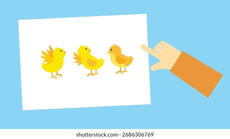 Pollos en una hoja de papel en la mano. Ilustración vectorial