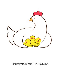 Сhicken with chickens on white background