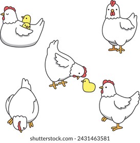 pollos sobre un fondo blanco, ilustración vectorial, eps