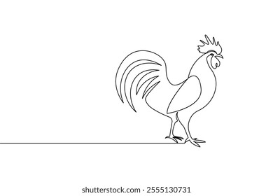 Chickens rooster continuous line drawing and minimalist style isolate outline  vector icon