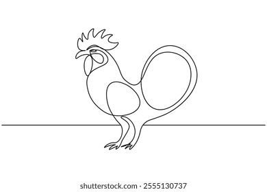 Chickens rooster continuous line drawing and minimalist style isolate outline  vector icon