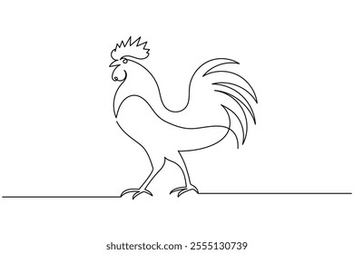 Chickens rooster continuous line drawing and minimalist style isolate outline  vector icon