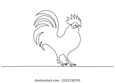 Chickens rooster continuous line drawing and minimalist style isolate outline  vector icon