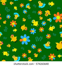 chickens, seamless pattern, springtime, textile