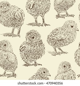Chickens sketch seamless pattern. Hand drawn vector illustration.