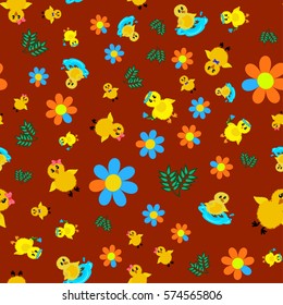 chickens spring seamless pattern, textile