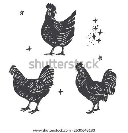 Chickens Vector Isolated Elements Set