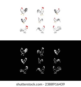 Chicken,Set of chicken, rooster, hen poultry farm animal icon character hand drawn vector illustration.