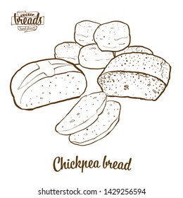 Chickpea bread bread vector drawing. Food sketch of Leavened, usually known in Albania and Turkey. Bakery illustration series.