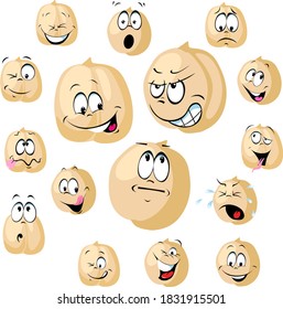 Chickpea Semillas Vector de caricaturas Graciosa Ilustración con muchas expresiones faciales