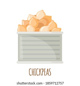 Chickpeas in can icon in flat style isolated on white background. Vector illustration.