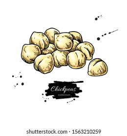 Chickpeas hand drawn vector illustration. Isolated Vegetable engraved style object. Detailed vegetarian food drawing. Farm market product. Great for menu, label, icon