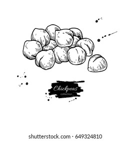 Chickpeas hand drawn vector illustration. Isolated Vegetable engraved style object. Detailed vegetarian food drawing. Farm market product. Great for menu, label, icon